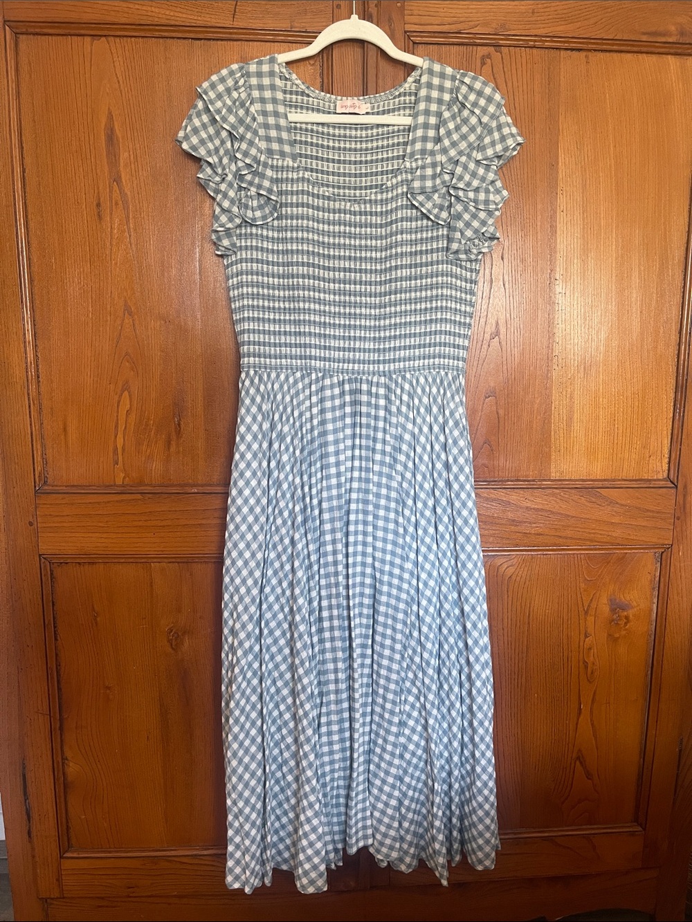 Light Blue Gingham Ruffled Dress